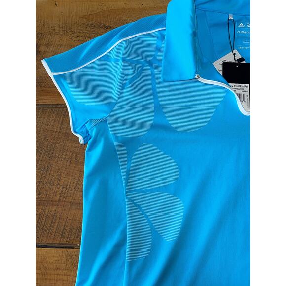 NWT Womens Adidas Climacool Caledonia Golf & Fish‎ Club Blue Short Sleeve Polo L - Picture 4 of 10